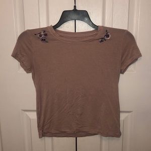 pink embroidered crop top